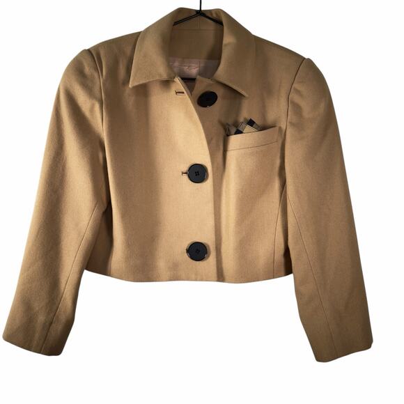 David Hayes Tan Vintage Wool Blazer Neutral Crop Career Office Womens Size 4 - Picture 1 of 6